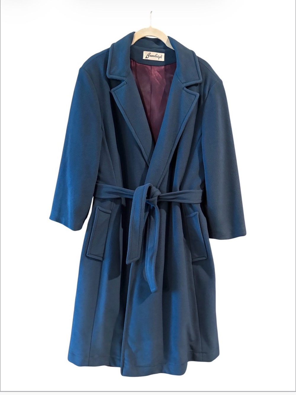 Vintage Bromleigh Blue Belted Long Coat Retro Classic Old Money M-L